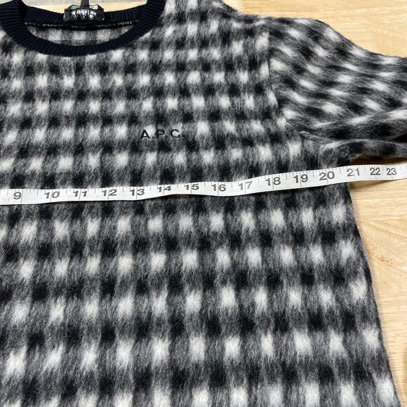 A.P.C. NWT Heidi Crewneck Embroidered Checked Brushed-Fleece Sweatshirt Size M - Picture 8 of 11